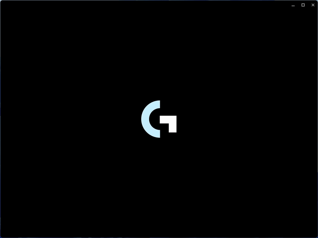G HUB 启动画面：黑色窗口中央是一个正在旋转的 G 标志